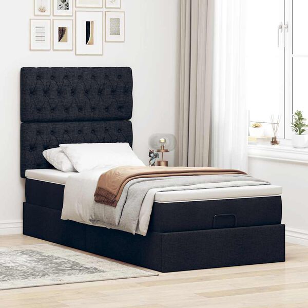 vidaXL Cadre de lit ottoman avec matelas noir 90x190 cm tissu