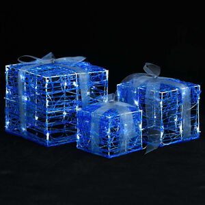 vidaXL Bo&icirc;tes-cadeaux de No&euml;l d&eacute;coratives 3 pcs Acrylique Blanc froid