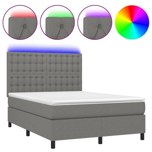 vidaXL Sommier &agrave; lattes de lit et matelas et LED Gris fonc&eacute; 140x190 cm