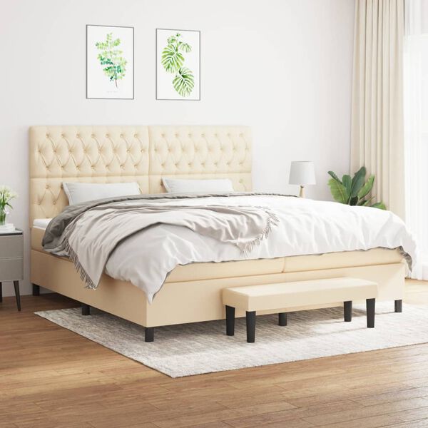 vidaXL Sommier &agrave; lattes de lit avec matelas Cr&egrave;me 200x200 cm Tissu
