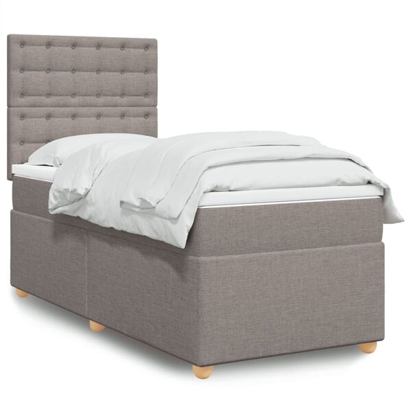 vidaXL Sommier &agrave; lattes de lit avec matelas Taupe 90x200 cm Tissu