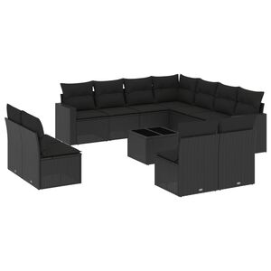 vidaXL Salon de jardin 12 pcs avec coussins noir r&eacute;sine tress&eacute;e