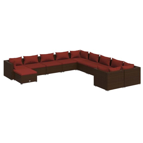 vidaXL Salon de jardin 11 pcs avec coussins R&eacute;sine tress&eacute;e Marron