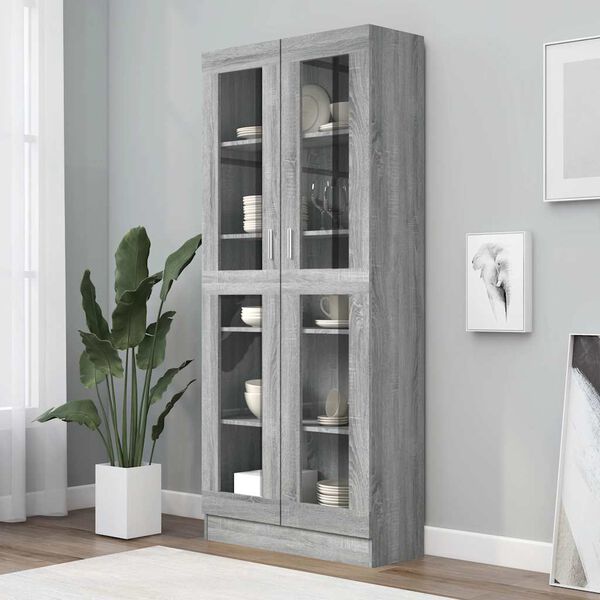 vidaXL Armoire &agrave; vitrine Sonoma gris 82,5x30,5x185cm Bois ing&eacute;nierie