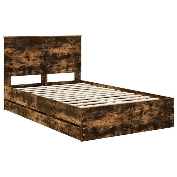 vidaXL Cadre de lit Ch&ecirc;ne fum&eacute; 135 x 190 cm Bois Ing&eacute;nierie