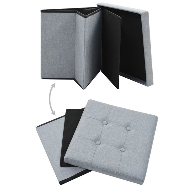 vidaXL Tabourets de rangement pliables lot de 2 gris clair Faux lin