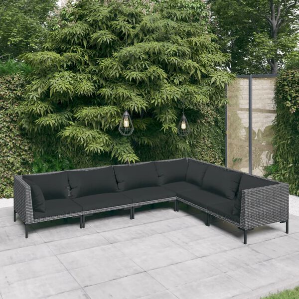 vidaXL Salon de jardin 6 pcs avec coussins Résine tressée Gris foncé
