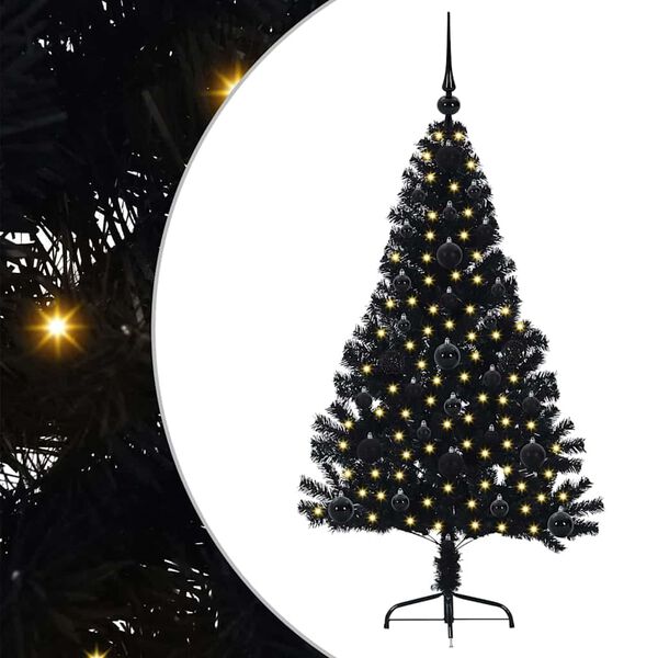 vidaXL Sapin de No&euml;l artificiel pr&eacute;-&eacute;clair&eacute; Noir 120 cm PVC
