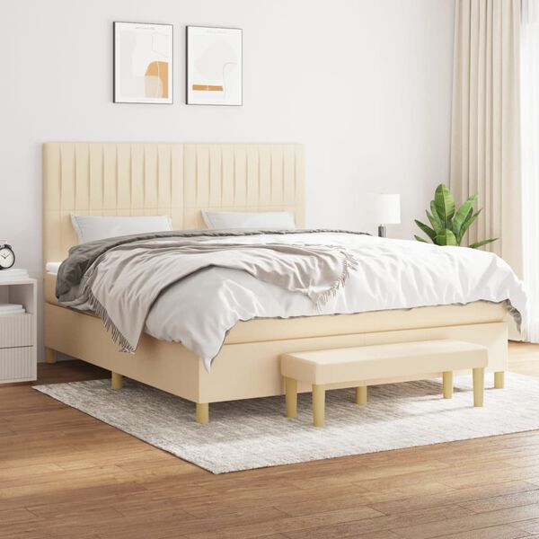 vidaXL Sommier &agrave; lattes de lit avec matelas Cr&egrave;me 180x200 cm Tissu