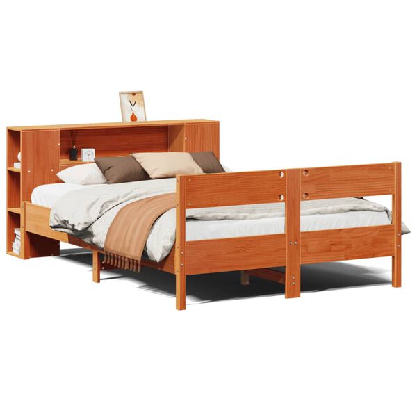 vidaXL Lit biblioth&egrave;que sans matelas cire marron 135x190 cm pin massif