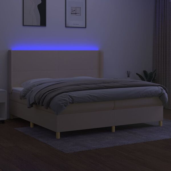 vidaXL Sommier &agrave; lattes de lit matelas et LED Cr&egrave;me 200x200 cm Tissu