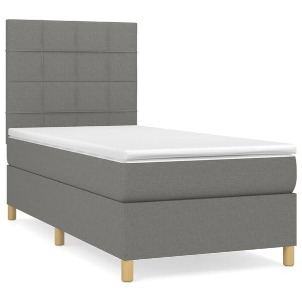vidaXL Sommier &agrave; lattes de lit avec matelas Gris fonc&eacute; 80x200 cm Tissu