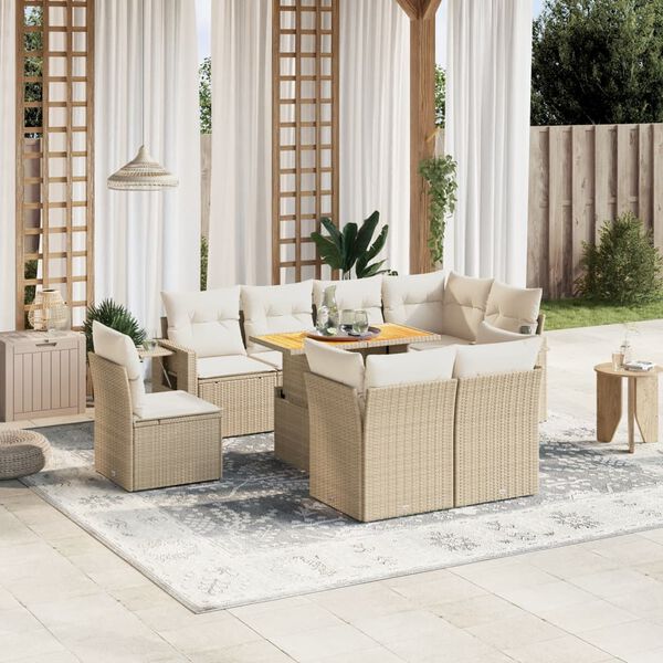 vidaXL Salon de jardin avec coussins 9 pcs beige r&eacute;sine tress&eacute;e