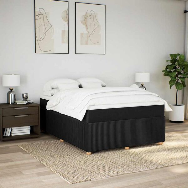 vidaXL Sommier &agrave; lattes de lit avec matelas Noir 160x200 cm Tissu