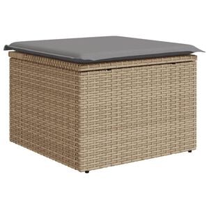 vidaXL Tabouret de jardin avec coussin beige 55x55x37cm r&eacute;sine tress&eacute;e