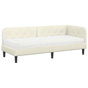 vidaXL Cadre de lit d'angle avec matelas Cr&egrave;me 80 x 200 cm Velours