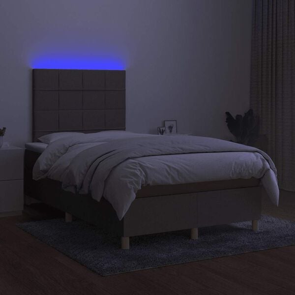 vidaXL Sommier &agrave; lattes de lit matelas et LED taupe 120x190 cm tissu