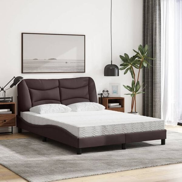 vidaXL Lit avec matelas Hvar marron fonc&eacute; 140x200 cm tissu