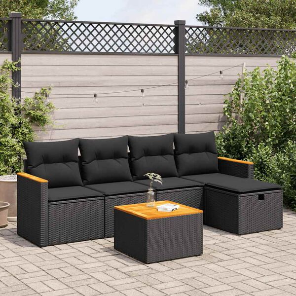 vidaXL Salon de jardin 6 pcs avec coussins noir r&eacute;sine tress&eacute;e