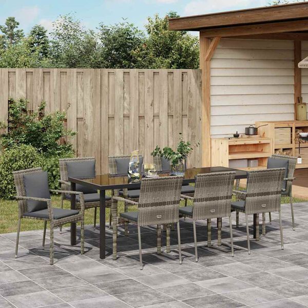 vidaXL Ensemble de salle &agrave; manger pour jardin 9 pcs Gris polyrotin