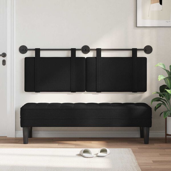 vidaXL T&ecirc;te de lit suspendue Montage mural Noir 130 x 55 x 5 cm tissu
