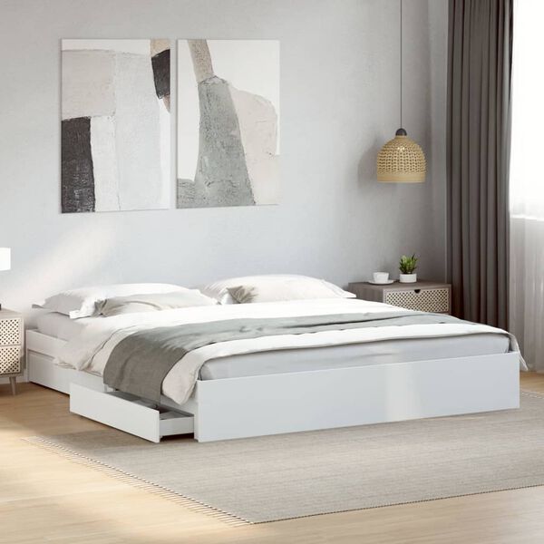 vidaXL Cadre de lit avec tiroirs sans matelas blanc 200x200 cm
