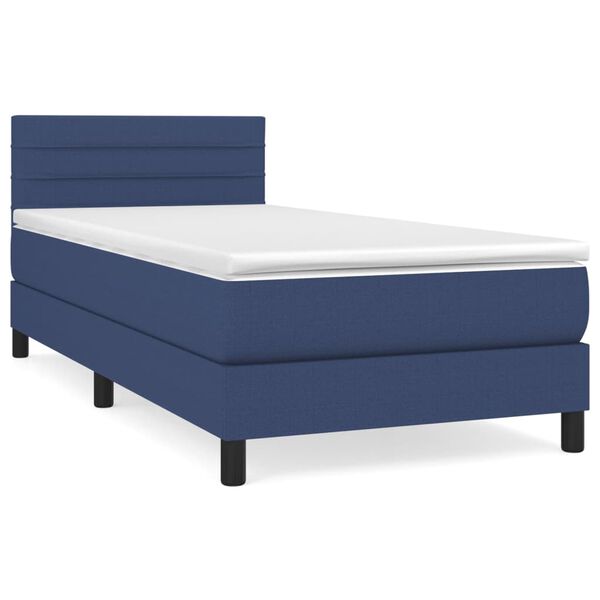 vidaXL Sommier &agrave; lattes de lit avec matelas Bleu 90x200 cm Tissu