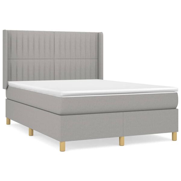 vidaXL Sommier &agrave; lattes de lit avec matelas Gris clair 140x190cm Tissu