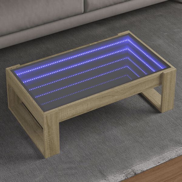 vidaXL Table basse avec LED infini ch&ecirc;ne sonoma 90x53x30 cm
