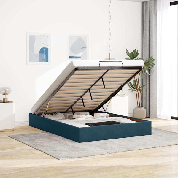 vidaXL Cadre de lit ottoman sans matelas bleu fonc&eacute; 140x200 cm velours