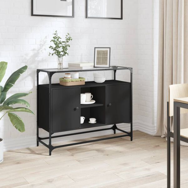 vidaXL Buffet avec dessus en verre noir 98x35x81 cm bois d'ingénierie