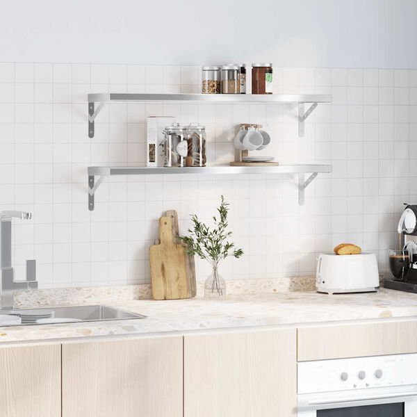 vidaXL &Eacute;tag&egrave;res murales 2 pcs 100x23,5x3 cm argent&eacute; acier inoxydable