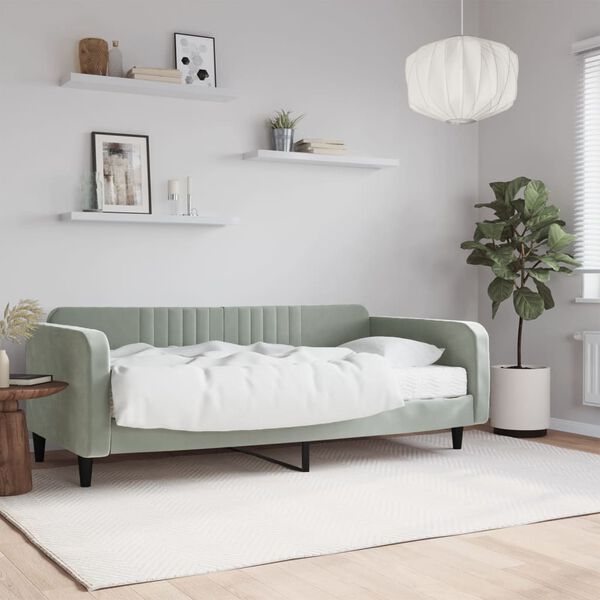 vidaXL Lit de jour avec matelas gris clair 100x200 cm velours
