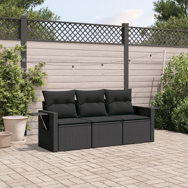 vidaXL Salon de jardin 3 pcs avec coussins noir r&eacute;sine tress&eacute;e