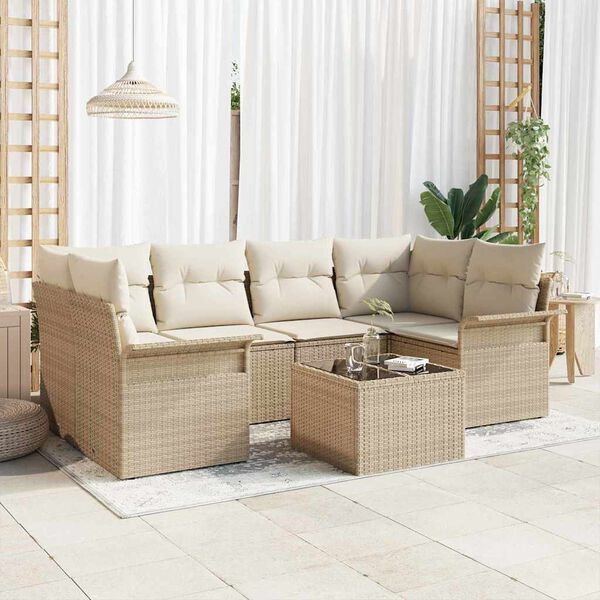 vidaXL Ensemble de canap&eacute; de jardin 7 pcs Beige et cr&egrave;me polyrotin
