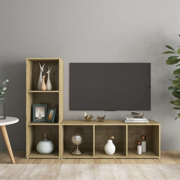vidaXL Meubles TV 2 pcs Ch&ecirc;ne sonoma 107x35x37 cm Bois d'ing&eacute;nierie