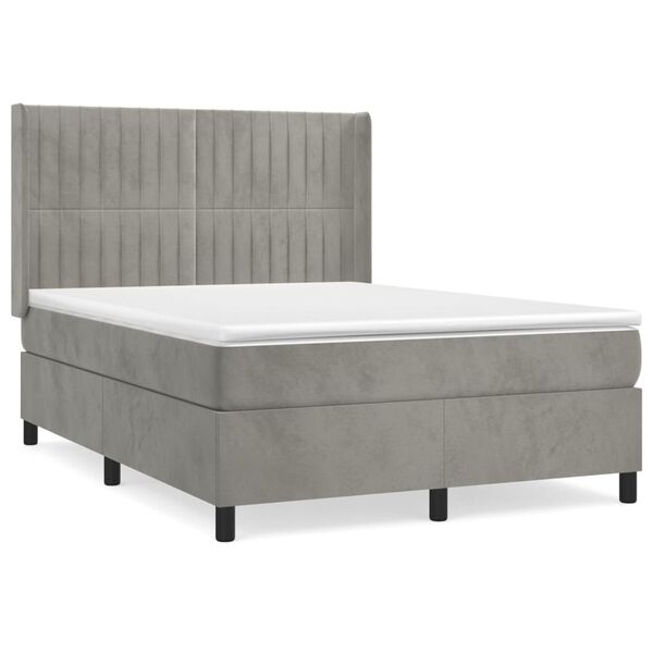 vidaXL Sommier &agrave; lattes de lit et matelas Gris clair 140x190cm Velours