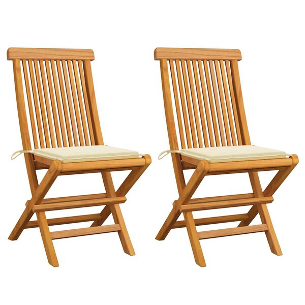 vidaXL Chaises de jardin et coussins cr&egrave;me lot de 2 Bois teck massif