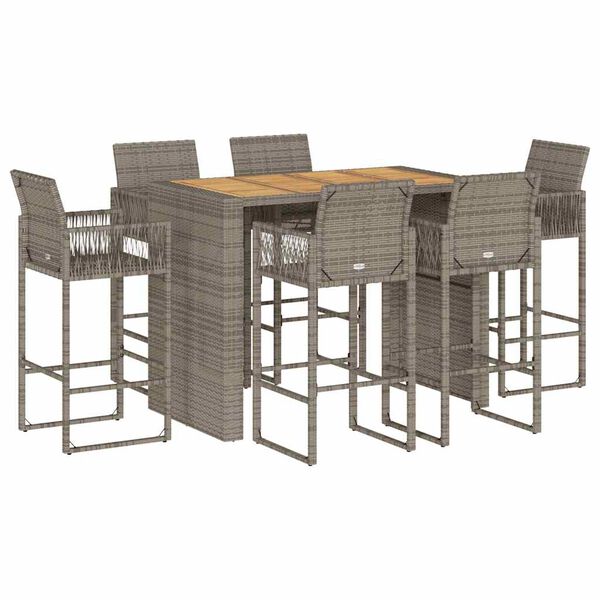 vidaXL Ensemble de bar de jardin 7 pcs sans coussins gris poly rotin
