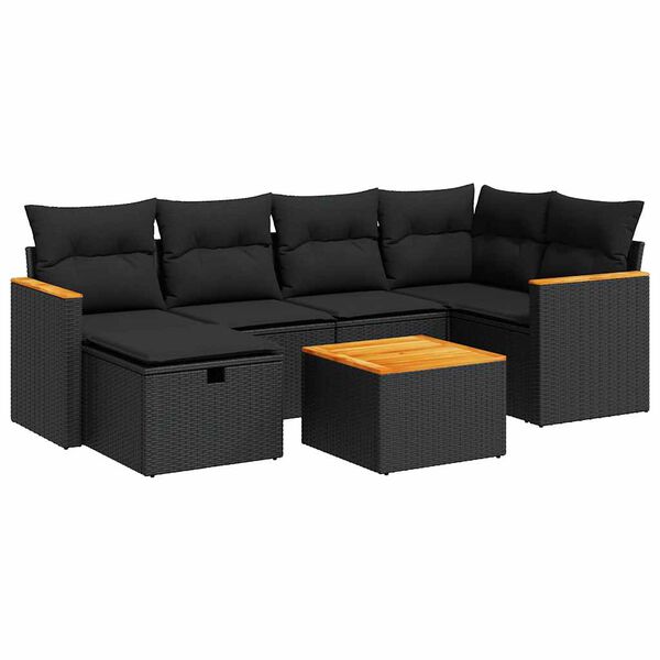 vidaXL Salon de jardin 7 pcs avec coussins noir r&eacute;sine tress&eacute;e