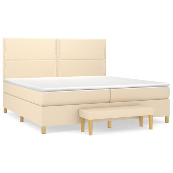 vidaXL Sommier &agrave; lattes de lit avec matelas Cr&egrave;me 200x200 cm Tissu