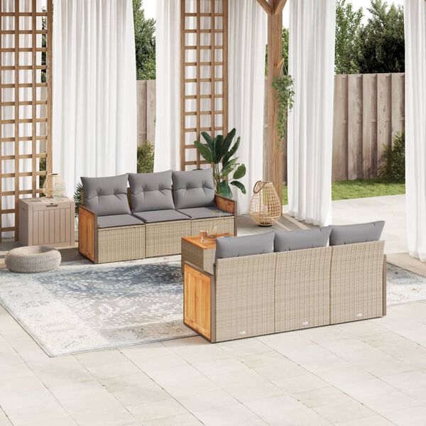 vidaXL Salon de jardin avec coussins 7 pcs beige r&eacute;sine tress&eacute;e