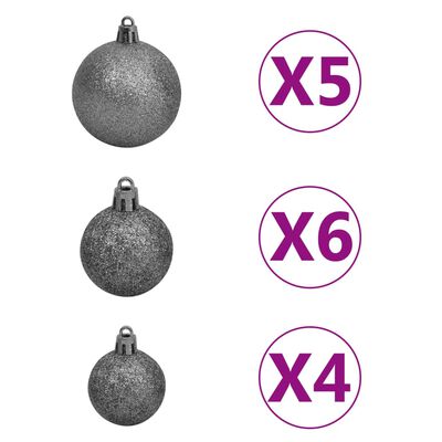 vidaXL Arbre de Noël artificiel pré-éclairé et boules noir 150 cm PVC