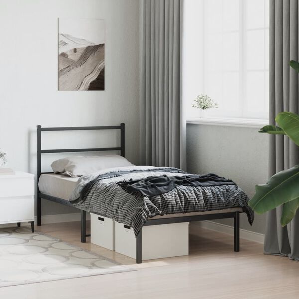 vidaXL Cadre de lit m&eacute;tal sans matelas avec t&ecirc;te de lit noir 90x200 cm