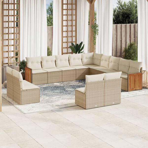 vidaXL Salon de jardin avec coussins 13 pcs beige r&eacute;sine tress&eacute;e