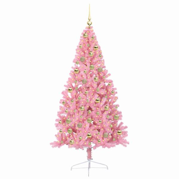 vidaXL Sapin de No&euml;l artificiel pr&eacute;-&eacute;clair&eacute; Rose 180 cm PVC