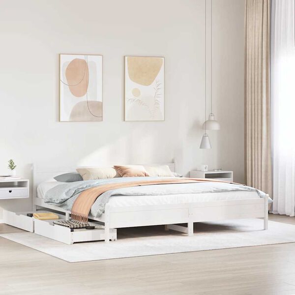 vidaXL Cadre de lit sans matelas blanc 200x200 cm bois massif de pin