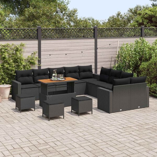 vidaXL Ensemble de canap&eacute; de jardin 14 pcs Noir polyrotin