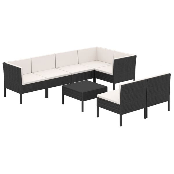 vidaXL Salon de jardin 8 pcs avec coussins r&eacute;sine tress&eacute;e noir