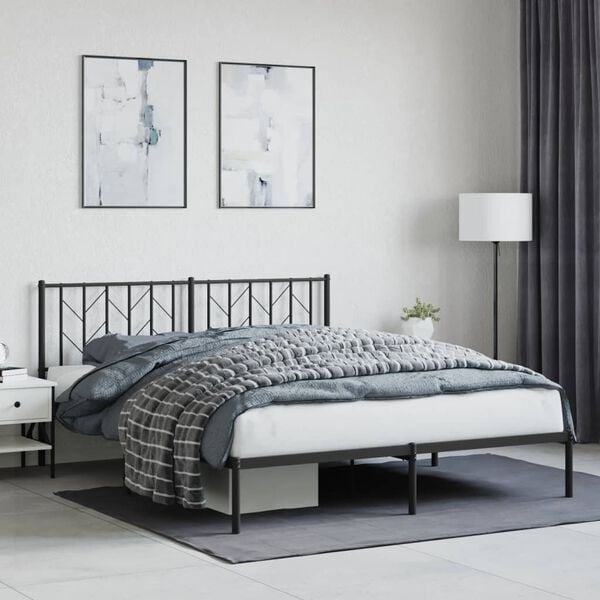 vidaXL Cadre de lit m&eacute;tal sans matelas et t&ecirc;te de lit noir 160x200 cm